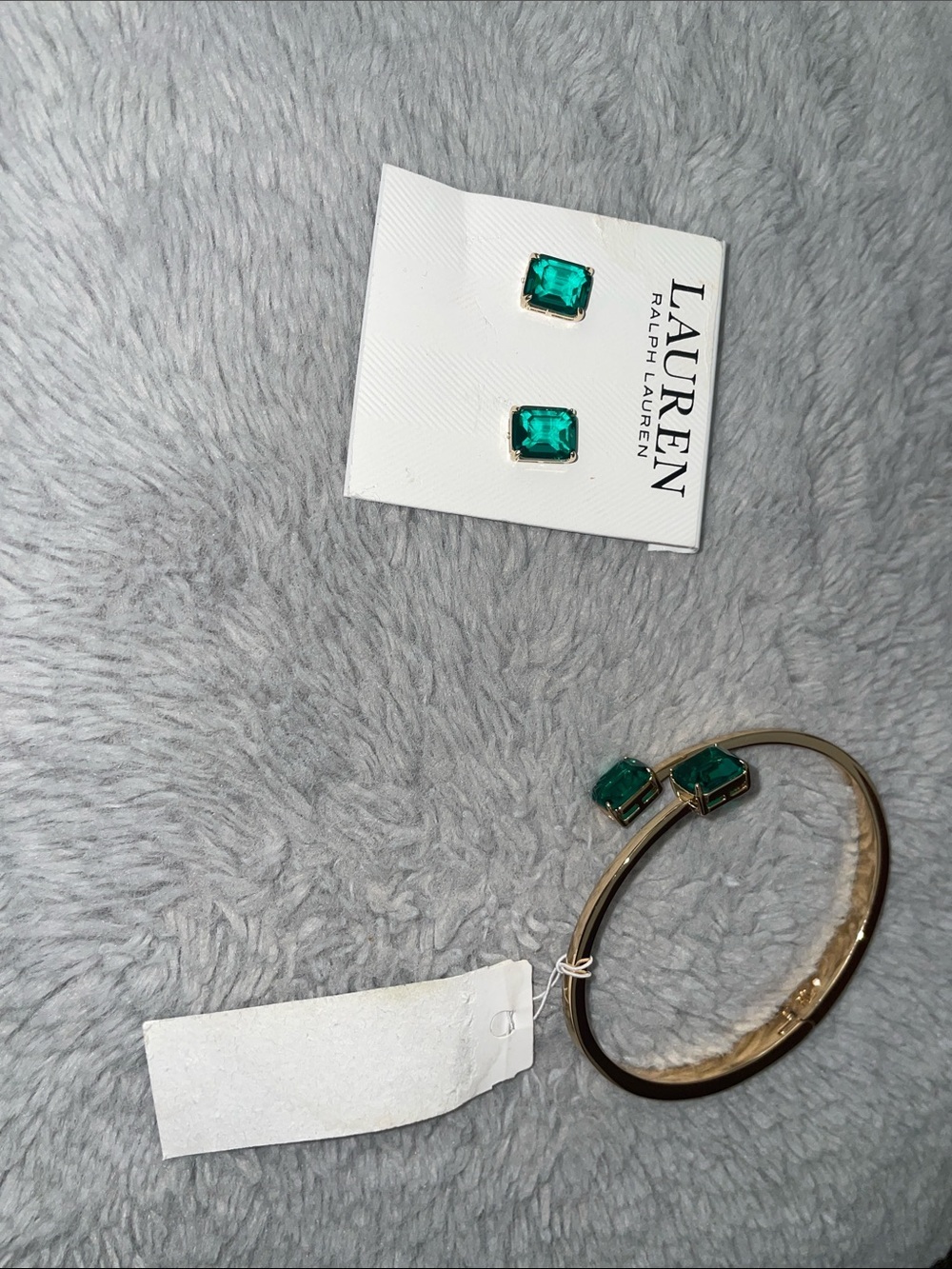Lauren Ralph Lauren Gold-Tone Bangle and Emerald Green Stud Earrings set - Picture 2 of 5